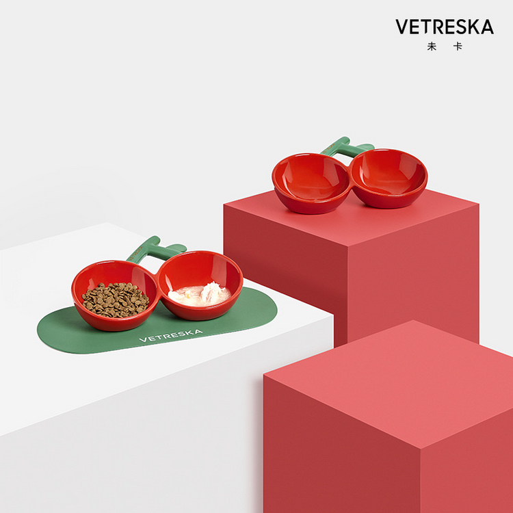CLEARANCE - Cherry Ceramic Pet Bowl