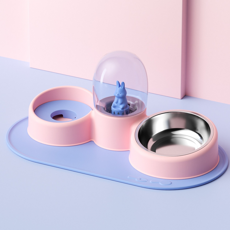 Neck Protect Auto Water Refill and Stainless Steel Food Bowls
