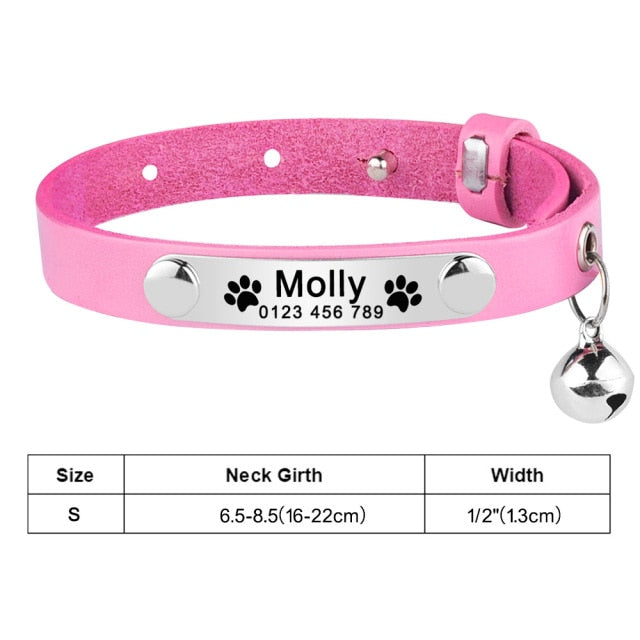 Personalized Cat Leather Collar Custom Engraved Nameplate