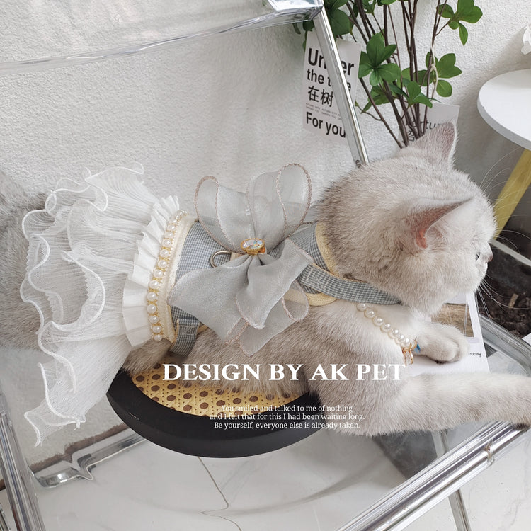 Handmade Princess Lace dress with Leash for Cat