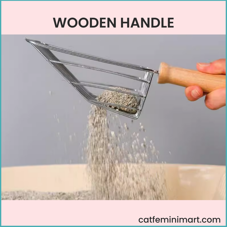 Stainless steel wooden handle cat litter shovel set - Scoop & Stand holder