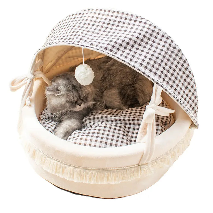 Checked Pattern Warm Cotton 60cm Large Foldable Cradle Cat Bed