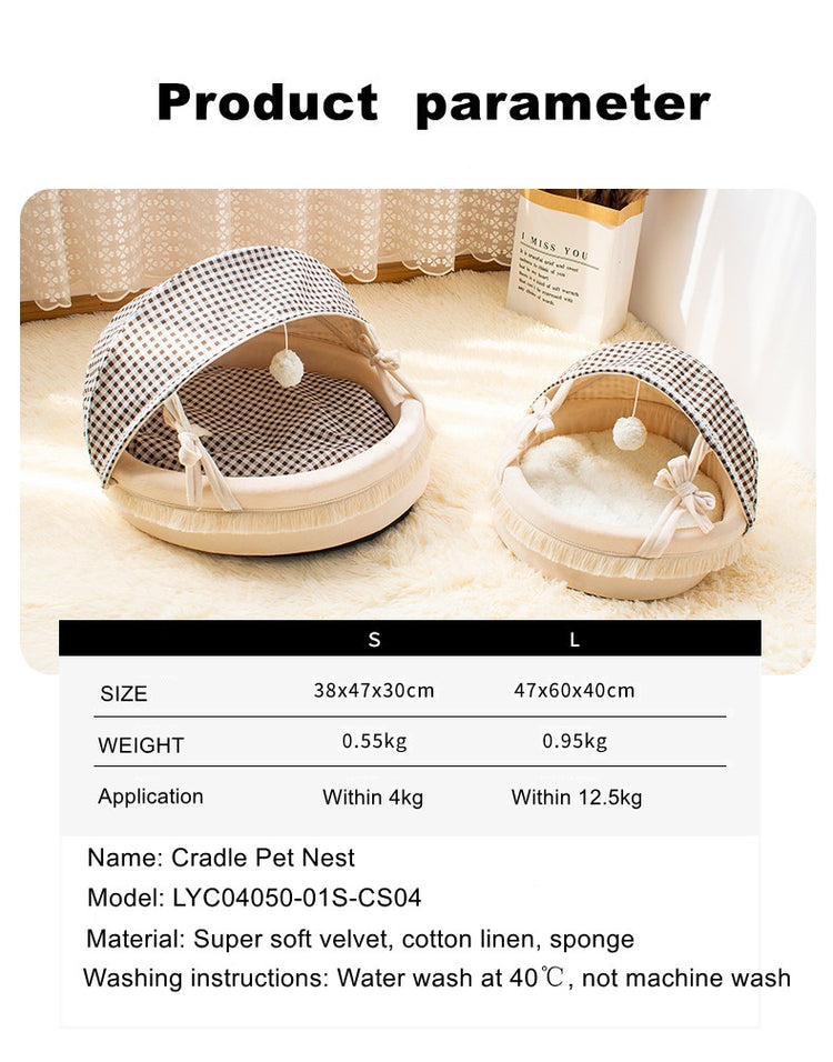 Checked Pattern Warm Cotton 60cm Large Foldable Cradle Cat Bed