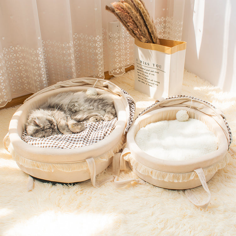 Checked Pattern Warm Cotton 60cm Large Foldable Cradle Cat Bed