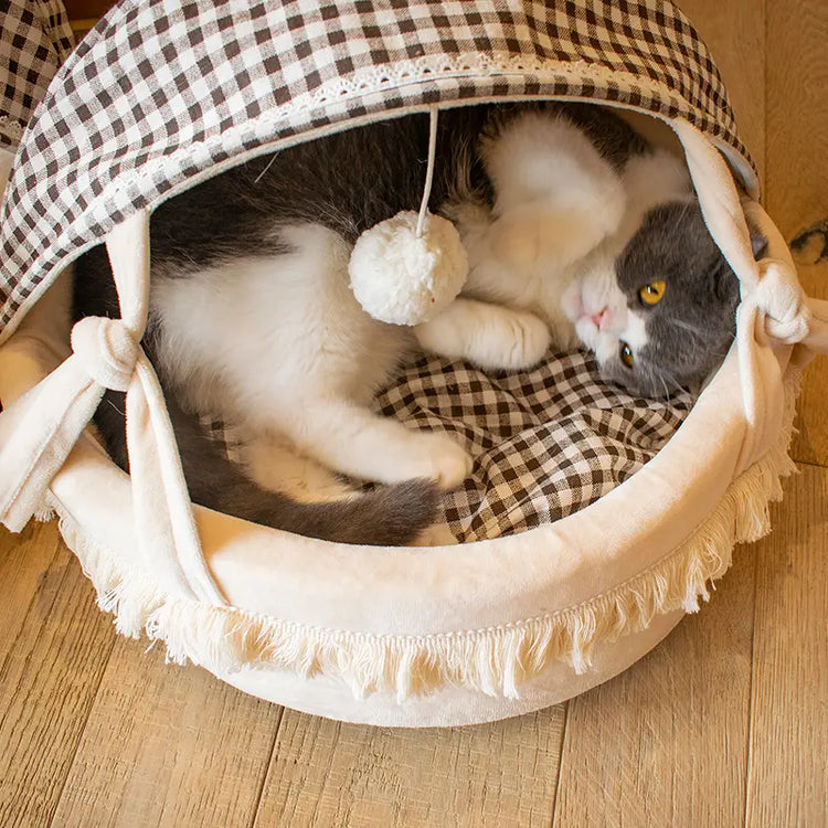 Checked Pattern Warm Cotton 60cm Large Foldable Cradle Cat Bed