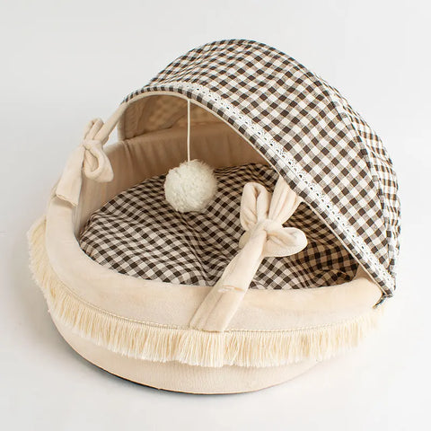 Checked Pattern Warm Cotton 60cm Large Foldable Cradle Cat Bed