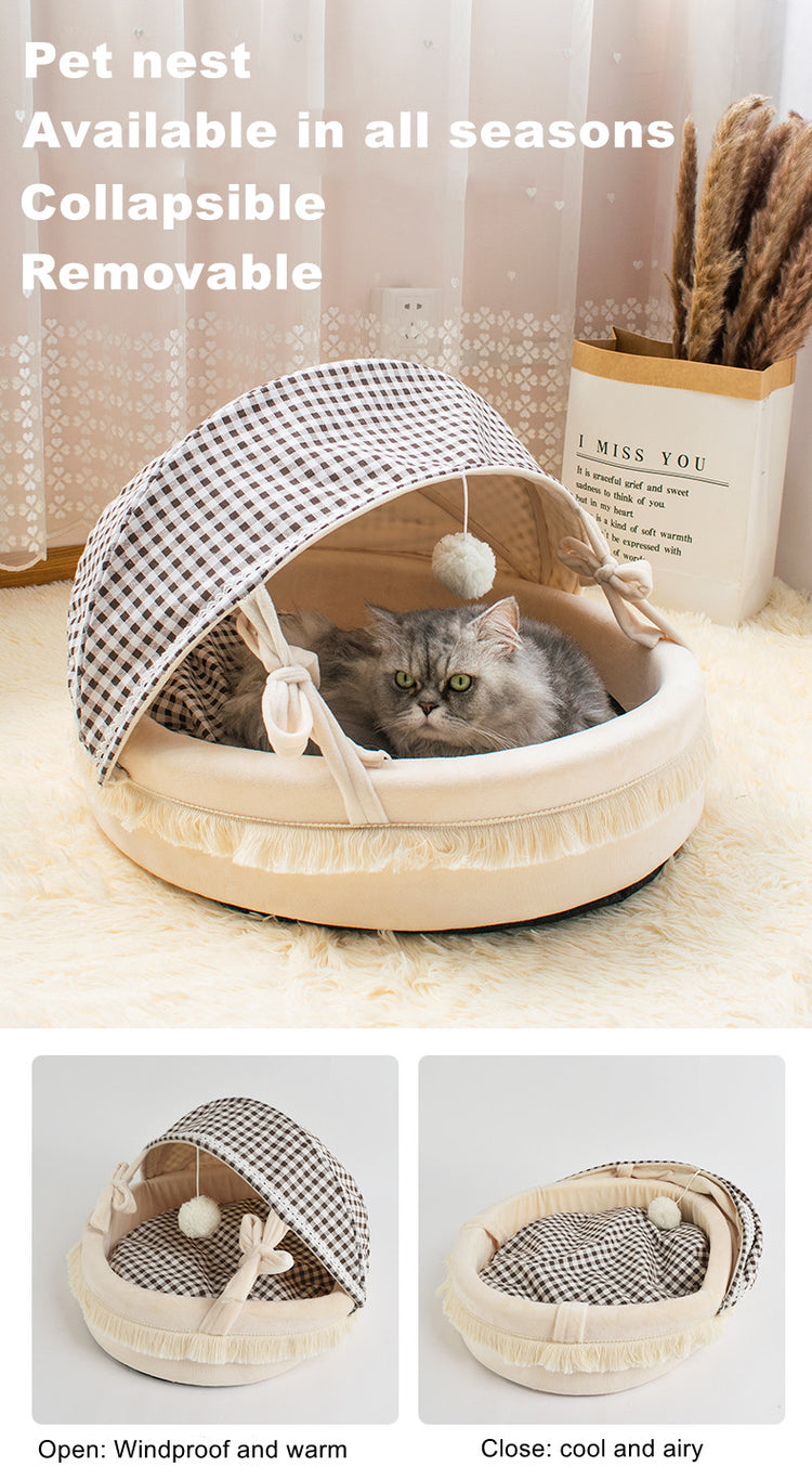 Checked Pattern Warm Cotton 60cm Large Foldable Cradle Cat Bed