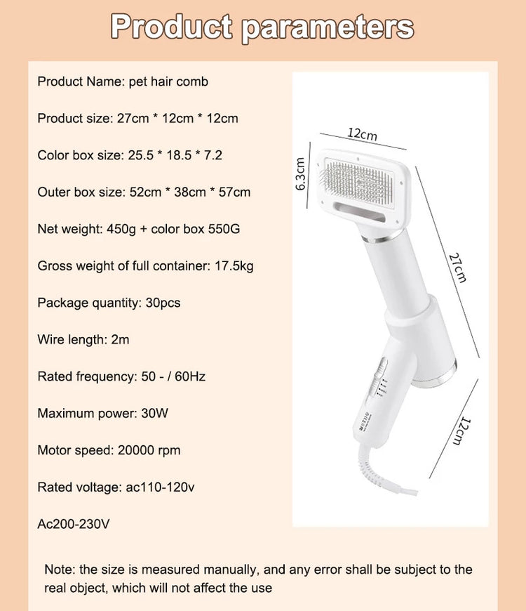 2-In-1 Portable Pet Grooming Dryer low-noise Temperature