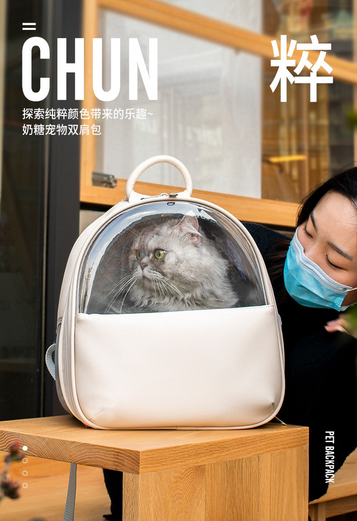 Leather transparent ventilation pet backpack