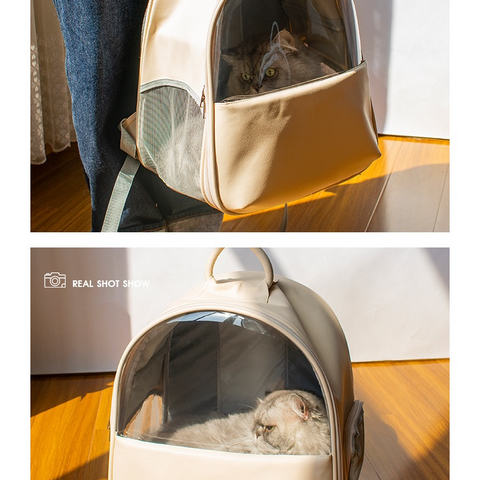 Leather transparent ventilation pet backpack