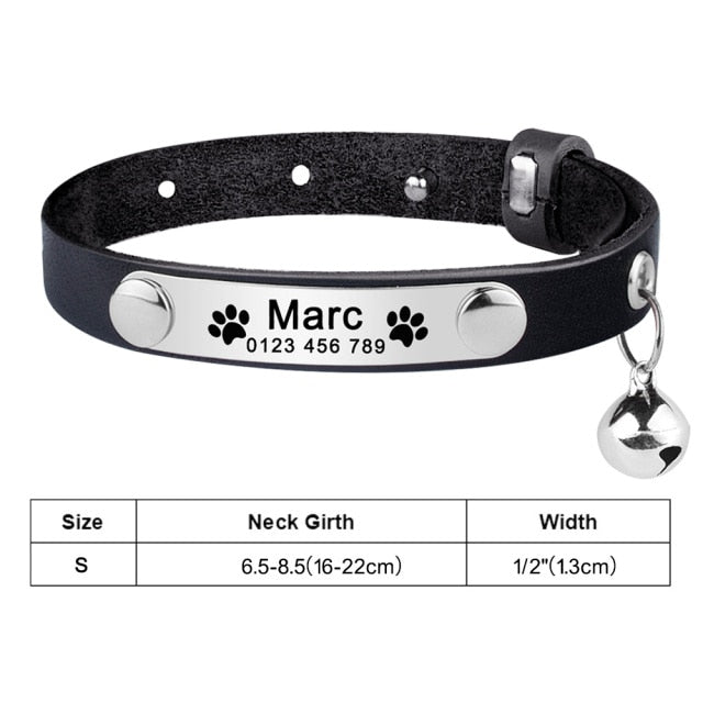 Personalized Cat Leather Collar Custom Engraved Nameplate