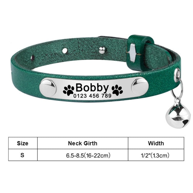 Personalized Cat Leather Collar Custom Engraved Nameplate