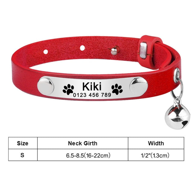 Personalized Cat Leather Collar Custom Engraved Nameplate