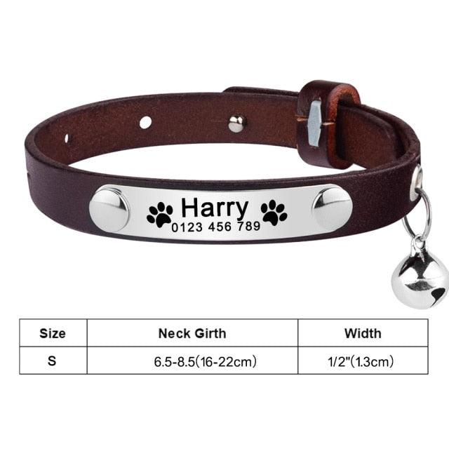 Personalized Cat Leather Collar Custom Engraved Nameplate