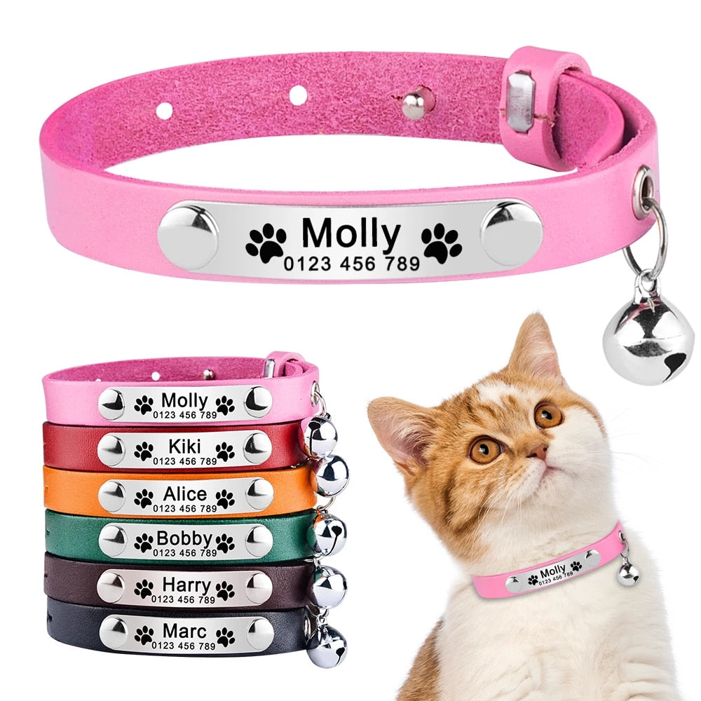 Personalized Cat Leather Collar Custom Engraved Nameplate